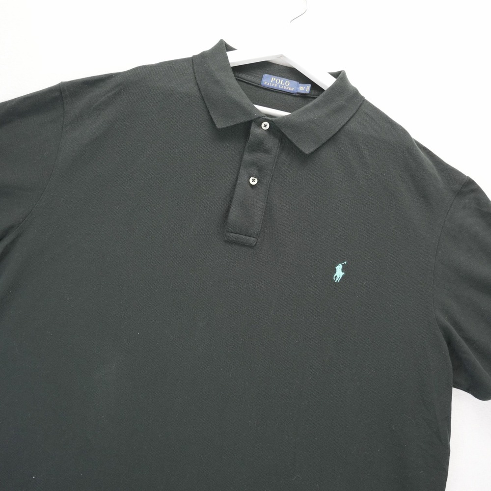Polo Ralph Lauren Mens 2XLT Tall Black Cotton Pique Polo Shirt Blue Pony Logo